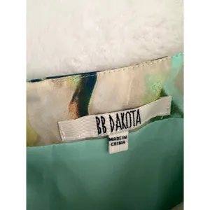 BB‎ Dakota Floral Peplum Mini Dress Teal Green Gold Metallic Sleeveless XS thumbnail 6
