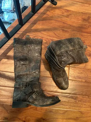 Steve Madden Womens Brodiee Riding Boot Brown Crackle Distress Buckles Size 8.5 thumbnail 5