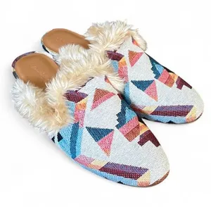 Boho Clog Faux Fur Colorful Geometric Mule Slip-On Aztec Print Shoe Women’s 6.5 thumbnail 1