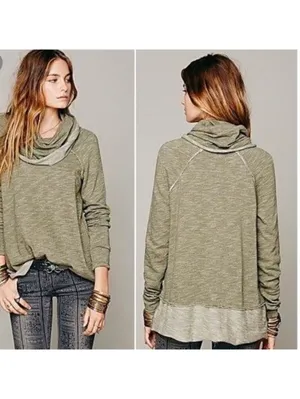 Free People Beach Moss Green Cowl Neck Pullover Size XS/S thumbnail 2