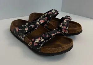 Papilllo Birkenstock Sandals Slides Floral Comfort Travel Resort Black Pink thumbnail 1