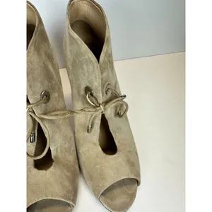 Badgley Mischka Peep Toe Booties Women 8 Taupe Suede Lace Up Stiletto Heel thumbnail 8