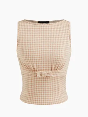 CIDER Gingham Sleeveless Top Tan Large NWT thumbnail 2
