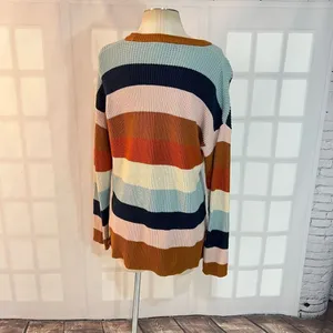 Madewell Thompson Heather Fawn Pocket Rainbow Stripe Pullover Sweater Size Small thumbnail 8
