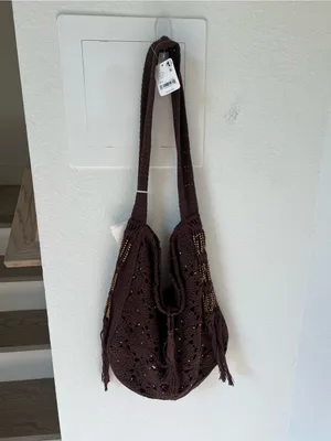 Free People Sunrise To Sunset Crochet Tote in Espresso Brown NWT thumbnail 3