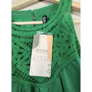 BTFBM‎ Green Crochet Lace Tiered Sleeveless Mini Dress NWT Boho Summer Halter thumbnail 8