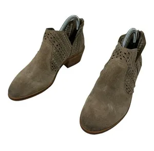 Vince Camuto Taupe Suede Perforated Booties Low Block Heel Size 7.5 thumbnail 1