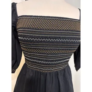 Old Navy Fit & Flare Maxi Dress Womens Small Black Cotton Smocked Off Shoulder thumbnail 3