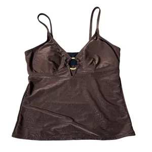 Ocean Dream Glitter Swirl Tankini Swim Top Womens 8 Brown Gold Ring Adjustable thumbnail 1