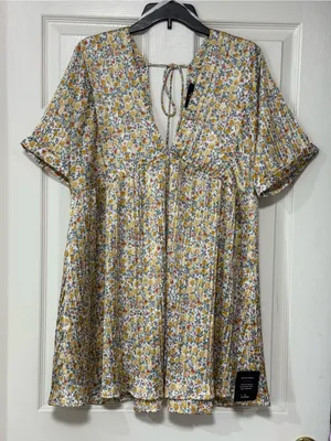 Lulus Express Yourself Yellow Floral Print Satin Babydoll Mini Dress Size XL NWT thumbnail 6