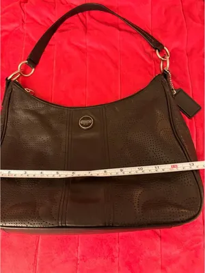 Black Vintage Coach Signature Stripe Perforated Leather Bag 2013 thumbnail 6