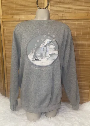 Vintage Disney Store Winter Snow Globe Pooh Eeyore Crewneck Sweatshirt Size XL thumbnail 1