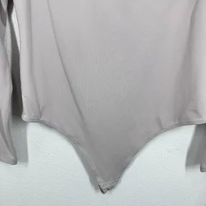 Babaton Light Grey Long Sleeve Bodysuit‎ Form Fitting Slimming Sweetheart thumbnail 8