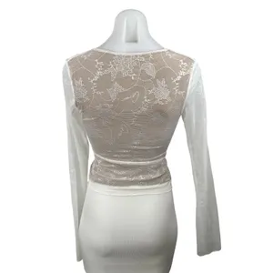 I.AM.GIA Yvette White Beige Floral Lace Layered Long Sleeve V Neck Blouse Top S thumbnail 4