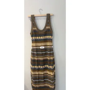 Zara Green Multi-Color Striped Crochet Maxi Dress Size S thumbnail 4