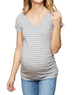 a:Glow‎ Maternity Sz M Pullover V Neck Stretch Tee Shirt Blouse thumbnail 1