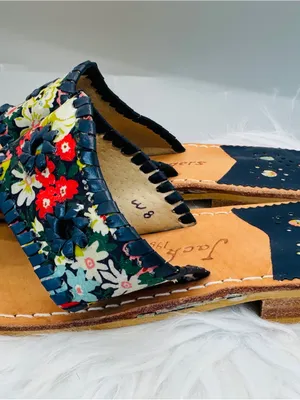 Jack Rogers Jacks Flat Sandal Multicolor Floral Trim leather boho western Indy thumbnail 9