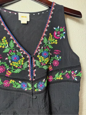 Anthropologie Maeve Carlotta Embroidered Sleeveless Blouse Black‎ Floral Size S thumbnail 5