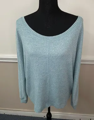 Cyrus Waffle Wave Long Sleeve Blue Blouse Size Large thumbnail 1