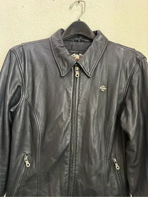 Vintage HARLEY DAVIDSON Black Leather Ruched Motorcycle Jacket Women’s Size L thumbnail 5