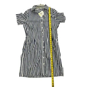 Emily Daniel Pleated Short Dress blue white stripe size Medium thumbnail 5