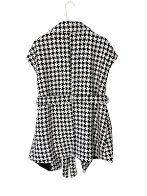 SHEIN Houndstooth Belted Sleeveless Jacket thumbnail 3