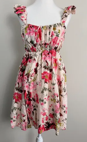 Abercrombie & Fitch Pink Floral Linen Blend Ruffle Strap Mini Dress Womens M thumbnail 1