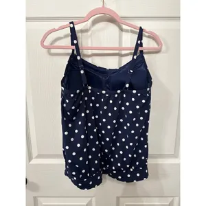 NWOT Lands End Blouson Tummy Hiding Tankini Top in Deep Sea Polka Dot, 12P thumbnail 5