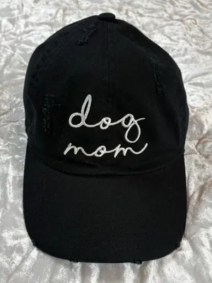 NWOT David & Young "Dog Mom" Distressed Adjustable Baseball Hat Black OS thumbnail 1
