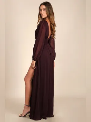 LULU’S Enchant My Love Dark Purple V-Neck Long Sleeve Maxi Dress thumbnail 3