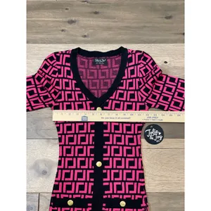 Jolie & Joy Dress Size S Pink Black Geometric V Neck Sweater NWT thumbnail 6