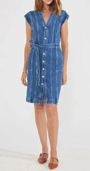 NWT Ética Denim Issa Seamed Dress Topaz River Sz S thumbnail 1