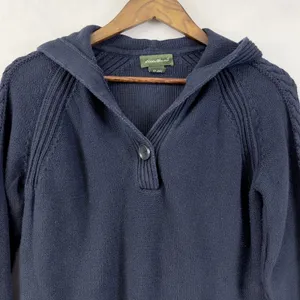 Eddie Bauer Hooded Sweater‎ Women Small Cotton Cable Knit Minimal Preppy Granola thumbnail 3