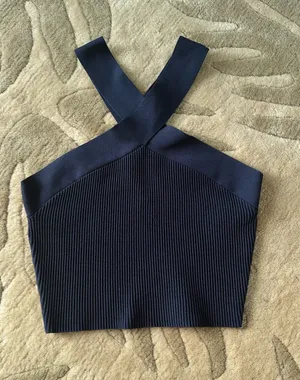 Aritzia Babaton Sculpt Knit Criss Cross Tank Crop Size Medium Admiral Navy thumbnail 1