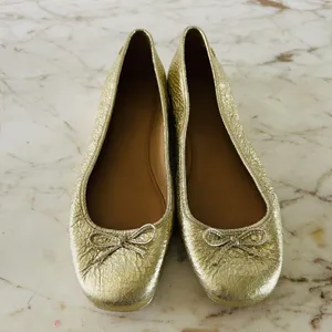 TORY BURCH Laila Metallic Gold Leather Driver Ballerina Flats Bow Accent - US 7 thumbnail 2