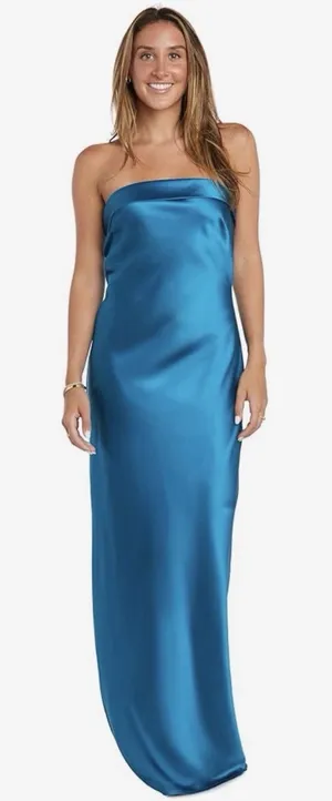 Morgan & Co Gown Strapless Maxi Dress Removable Straps Blue Teal 1 NWT thumbnail 1