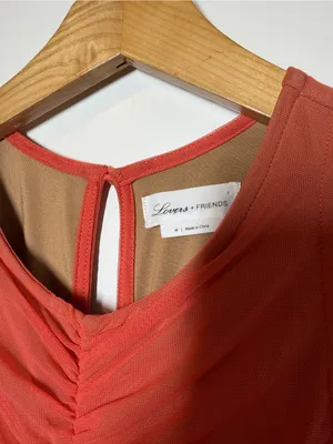 Lovers + Friends Ruched Sleeveless Midi Dress in Coral Red thumbnail 3