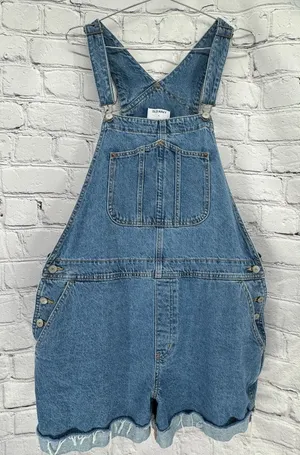 Old Navy Overall Shorts Women's XL Blue Denim Shortalls Cuffed Classic thumbnail 1