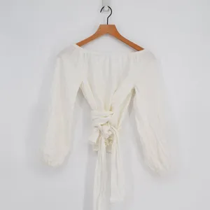 Reformation Hart Linen Wrap Top Womens XS White Off The Shoulder Long Sleeve thumbnail 4
