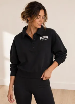 Reebok‎ Sports Club Womens Black Quarter Snap Polo Sweatshirt Size XXL NWT thumbnail 1