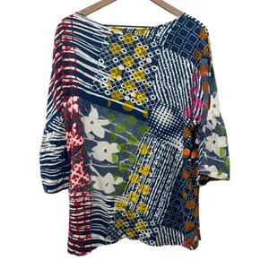Jams World Top Women Sz L Patchwork Floral Abstract Colorful Artsy Hawaii USA‎ thumbnail 2