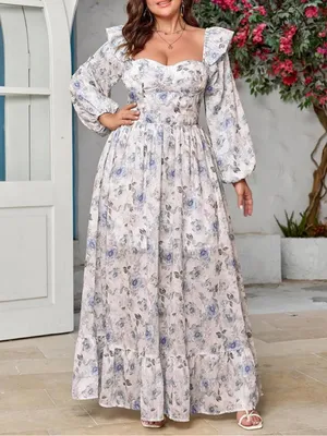 Eywol Long Sleeve White Floral Maxi Dress Large New With Tags thumbnail 7