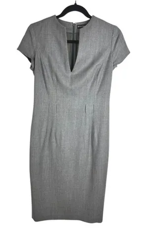 Ralph Lauren Grey Virgin Wool Blend Notched V-Neck Sheath Dress Size 4 thumbnail 1