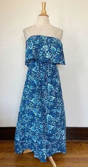 Japna Blue Floral Strapless Ruffle Elastic Waist Maxi Dress thumbnail 1