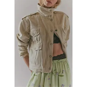 Free People Bohemian Kali Washed Utility Military Canvas Jacket Neutral Medium thumbnail 8