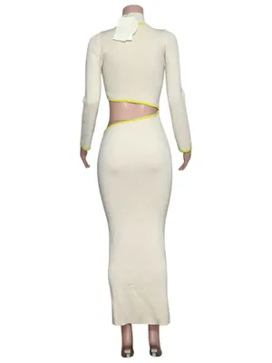 BAOBAB Kayda Cut-Out Long Sleeve Knit Maxi Dress, Vanilla/Lime, Large thumbnail 7