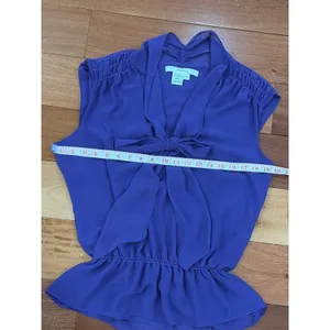 Studio M Blouse Womens Purple Bow‎ Tie Neck Smocked Peplum Sleeveless XL thumbnail 3