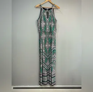 White House | Black Market SALE! Green Patterned Maxi Dress Size M EUC thumbnail 3