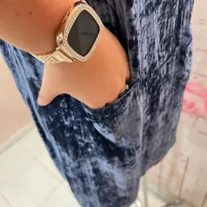 Floreat Anthropologie Women's Square Neck Short Sleeve Blue Velvet Shift Dress S thumbnail 7