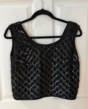 Vintage fashioned by Gregory Black Sequin Sleeveless Crop Top small thumbnail 1